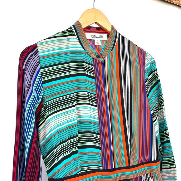 Diane Von Furstenberg Multicolor Striped Silk Button Front Flared Maxi Dress 4 - Picture 6 of 10